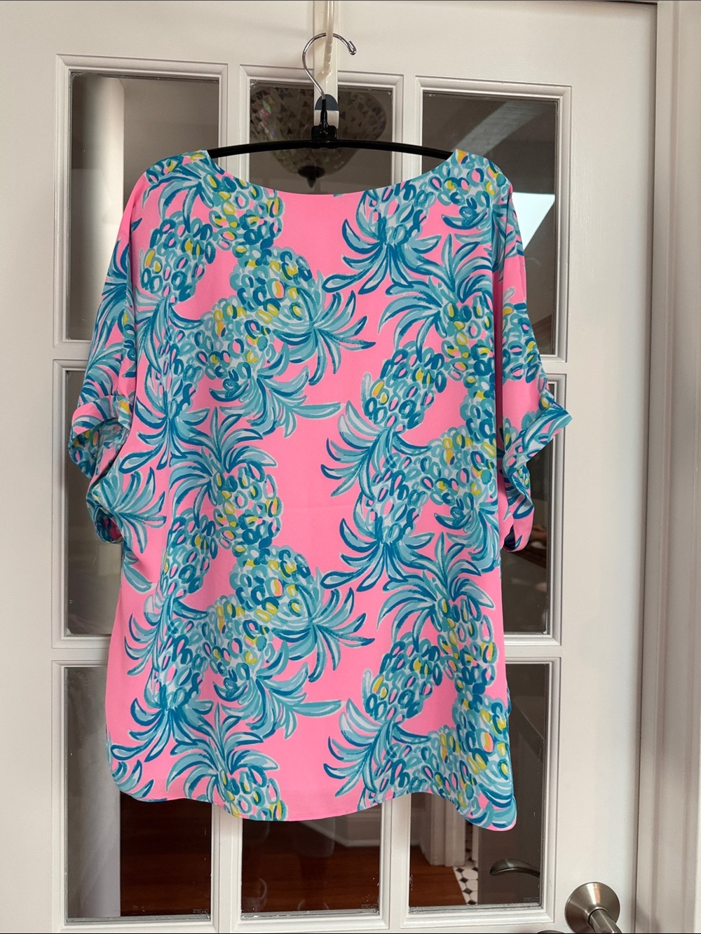 Lilly Pulitzer Pink Tropical Pineapple V-Neck Blouse - Picture 6 of 6